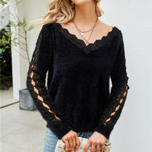 Load image into Gallery viewer, Women's Thin White Sweater 2021 Autumn Winter New Knitted Sweaters Large Size Hollow Out Pullovers V-neck Jumper Femme Mujer
