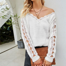 Load image into Gallery viewer, Women's Thin White Sweater 2021 Autumn Winter New Knitted Sweaters Large Size Hollow Out Pullovers V-neck Jumper Femme Mujer