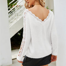 Load image into Gallery viewer, Women's Thin White Sweater 2021 Autumn Winter New Knitted Sweaters Large Size Hollow Out Pullovers V-neck Jumper Femme Mujer
