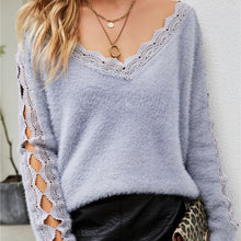 Load image into Gallery viewer, Women's Thin White Sweater 2021 Autumn Winter New Knitted Sweaters Large Size Hollow Out Pullovers V-neck Jumper Femme Mujer