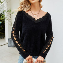 Load image into Gallery viewer, Women's Thin White Sweater 2021 Autumn Winter New Knitted Sweaters Large Size Hollow Out Pullovers V-neck Jumper Femme Mujer