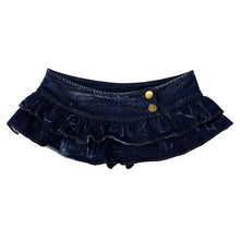 Load image into Gallery viewer, Womens Exotic Denim Skirts Double Layered Ruffled Mini Jeans Skirt Low Waist Button Pleated Skirts Wetlook Pole Dance Clubwear