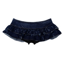 Load image into Gallery viewer, Womens Exotic Denim Skirts Double Layered Ruffled Mini Jeans Skirt Low Waist Button Pleated Skirts Wetlook Pole Dance Clubwear