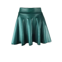 Load image into Gallery viewer, Womens PU Leather Miniskirts High Waist Casual Flared Pleated Latex A-Line Skirt Rave Dance Bottoms Sexy Clubwear Skirts