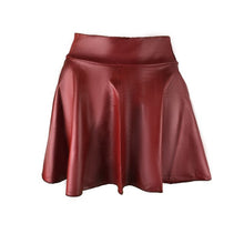 Load image into Gallery viewer, Womens PU Leather Miniskirts High Waist Casual Flared Pleated Latex A-Line Skirt Rave Dance Bottoms Sexy Clubwear Skirts