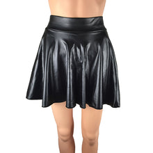 Load image into Gallery viewer, Womens PU Leather Miniskirts High Waist Casual Flared Pleated Latex A-Line Skirt Rave Dance Bottoms Sexy Clubwear Skirts