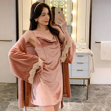 Load image into Gallery viewer, Womens Velvet Pajamas Sexy Nightdress Robe Set Sleepwear Pijama Pajamas Suit Female Sleep 2 Piece Set Women'S Home Nightwear