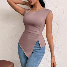 Load image into Gallery viewer, Irregular Women&#39;s T-shirt Diagonal Collar Sleeveless