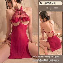 Load image into Gallery viewer, Sexy Lingerie Cutout Lace Seduction Cheongsam Hot Small Chest See-through Uniform Pajamas