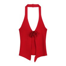 Load image into Gallery viewer, Three-dimensional Flower Knitted Halter Spaghetti Straps Vest