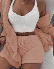 Load image into Gallery viewer, Winter Sexy Women Home Wear Suit Casual Pajamas Set Lady Female Soft Warm Long Sleeve Exposed Navel Vest Shorts Set