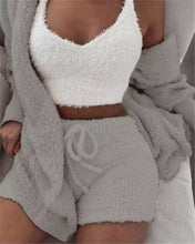 Load image into Gallery viewer, Winter Sexy Women Home Wear Suit Casual Pajamas Set Lady Female Soft Warm Long Sleeve Exposed Navel Vest Shorts Set