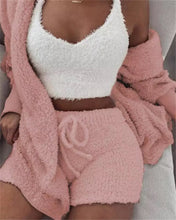 Load image into Gallery viewer, Winter Sexy Women Home Wear Suit Casual Pajamas Set Lady Female Soft Warm Long Sleeve Exposed Navel Vest Shorts Set