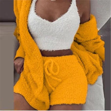 Load image into Gallery viewer, Winter Sexy Women Home Wear Suit Casual Pajamas Set Lady Female Soft Warm Long Sleeve Exposed Navel Vest Shorts Set
