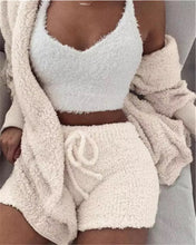 Load image into Gallery viewer, Winter Sexy Women Home Wear Suit Casual Pajamas Set Lady Female Soft Warm Long Sleeve Exposed Navel Vest Shorts Set