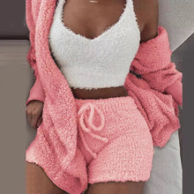 Load image into Gallery viewer, Winter Sexy Women Home Wear Suit Casual Pajamas Set Lady Female Soft Warm Long Sleeve Exposed Navel Vest Shorts Set