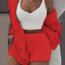 Load image into Gallery viewer, Winter Sexy Women Home Wear Suit Casual Pajamas Set Lady Female Soft Warm Long Sleeve Exposed Navel Vest Shorts Set