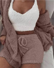 Load image into Gallery viewer, Winter Sexy Women Home Wear Suit Casual Pajamas Set Lady Female Soft Warm Long Sleeve Exposed Navel Vest Shorts Set
