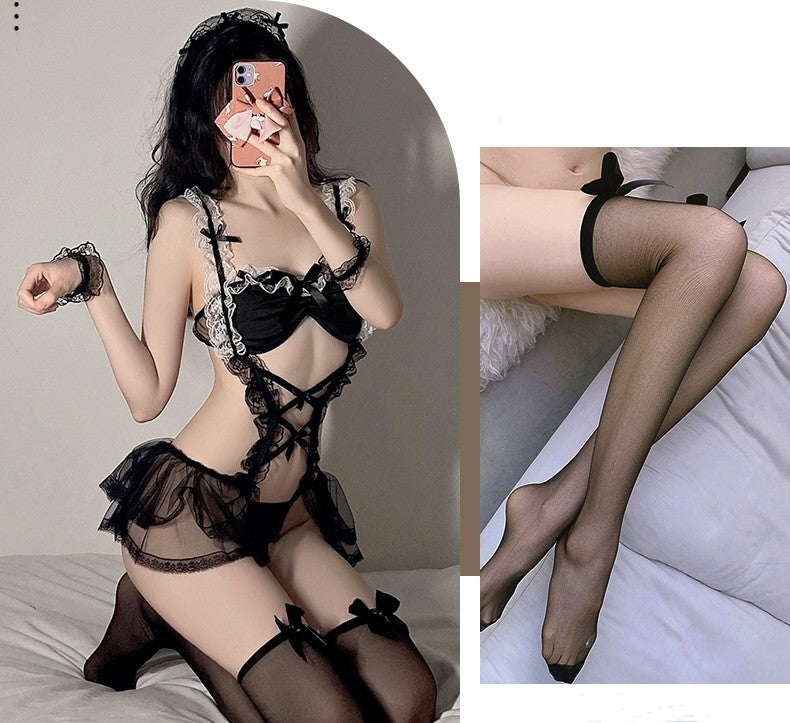 Black Silk Maid Sexy Underwear Suit