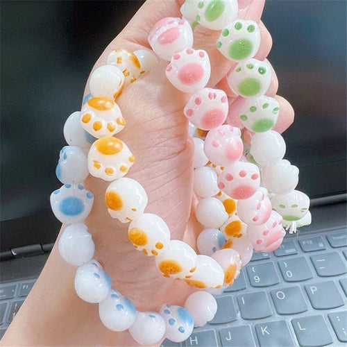 Cute cat claw hand string charcoal grilled finger soft gradient white jade Buddha bead plate play bracelet rosary ins girl heart bracelet