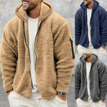 Load image into Gallery viewer, Plush Hooded Jacket Men&#39;s Autumn And Winter Fleece Double-sided Wear Warm Coat With Zipper Loose Casual Jacket Outdoor Clothing