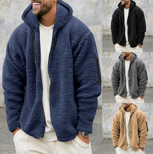 Load image into Gallery viewer, Plush Hooded Jacket Men&#39;s Autumn And Winter Fleece Double-sided Wear Warm Coat With Zipper Loose Casual Jacket Outdoor Clothing