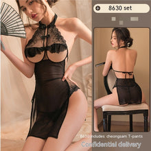 Load image into Gallery viewer, Sexy Lingerie Cutout Lace Seduction Cheongsam Hot Small Chest See-through Uniform Pajamas