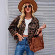 Load image into Gallery viewer, Animal Print Frayed Button Short Denim Coat