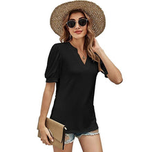 Load image into Gallery viewer, Casual V-neck Solid Color Puff Sleeve Loose T-shirt For Women
