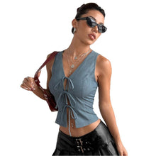 Load image into Gallery viewer, Women&#39;s Lace Up Slim Fit Top