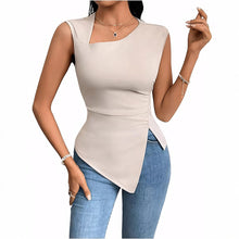 Load image into Gallery viewer, Irregular Women&#39;s T-shirt Diagonal Collar Sleeveless