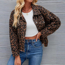 Load image into Gallery viewer, Animal Print Frayed Button Short Denim Coat
