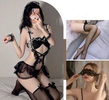 Load image into Gallery viewer, Black Silk Maid Sexy Underwear Suit