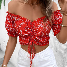 Load image into Gallery viewer, Women Vacation Style Casual Off-Shoulder Elastic Cropped Top With Floral Print