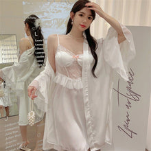 Load image into Gallery viewer, Female Twinset Robe Set Women Lace Kimono Sleepwear Nightgown Lingerie Summer Satin Nightwear Bathrobe Gown Suit Loungewear