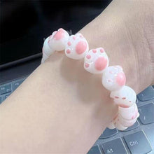 Load image into Gallery viewer, Cute cat claw hand string charcoal grilled finger soft gradient white jade Buddha bead plate play bracelet rosary ins girl heart bracelet