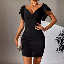Load image into Gallery viewer, Women&#39;s Deep V-neck Thread Sunken Stripe Dress