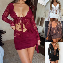 Load image into Gallery viewer, Hollow Out See-through Cardigan Self-tie Lace Long Sleeve Top Women&#39;s Clothing