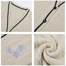 Load image into Gallery viewer, Autumn  Women Beige V-neck Star Embroidery Cardigan Casual Loose Sweater Fashion Temperament Knitted Jacket Y2k Streetwear