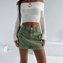 Load image into Gallery viewer, Solid Color Low Waist Denim Slim Fit Package Hip Skirt