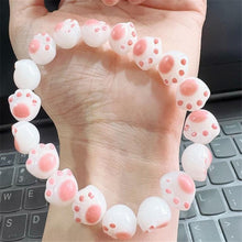 Load image into Gallery viewer, Cute cat claw hand string charcoal grilled finger soft gradient white jade Buddha bead plate play bracelet rosary ins girl heart bracelet
