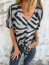 Load image into Gallery viewer, Women&#39;s V-neck Print Lace-up Zebra Pattern