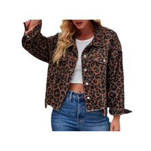 Load image into Gallery viewer, Animal Print Frayed Button Short Denim Coat