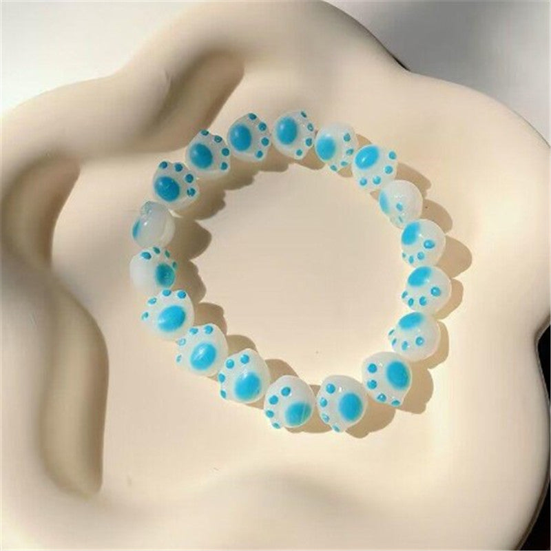 Cute cat claw hand string charcoal grilled finger soft gradient white jade Buddha bead plate play bracelet rosary ins girl heart bracelet