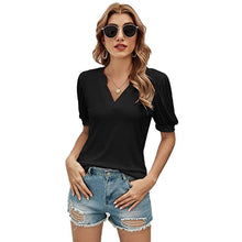 Load image into Gallery viewer, Casual V-neck Solid Color Puff Sleeve Loose T-shirt For Women