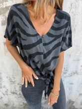 Load image into Gallery viewer, Women&#39;s V-neck Print Lace-up Zebra Pattern