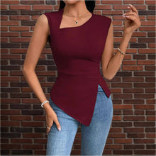 Load image into Gallery viewer, Irregular Women&#39;s T-shirt Diagonal Collar Sleeveless