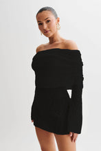 Load image into Gallery viewer, Women&#39;s Spring Summer Knitted Dress Elegant Party Boat Neck Dress Infant Off Shoulder Bodycon Long Sleeve Fuzzy Short Club Chic Mini Dress