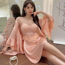 Load image into Gallery viewer, Female Twinset Robe Set Women Lace Kimono Sleepwear Nightgown Lingerie Summer Satin Nightwear Bathrobe Gown Suit Loungewear