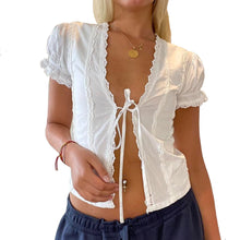 Load image into Gallery viewer, Lace-up Cropped Solid Color Cardigan Top